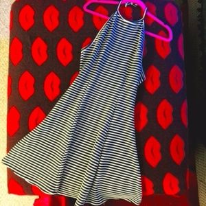 BLACK & WHITE ✽ NWOT STRIPED HALTER A-LINE DRESS